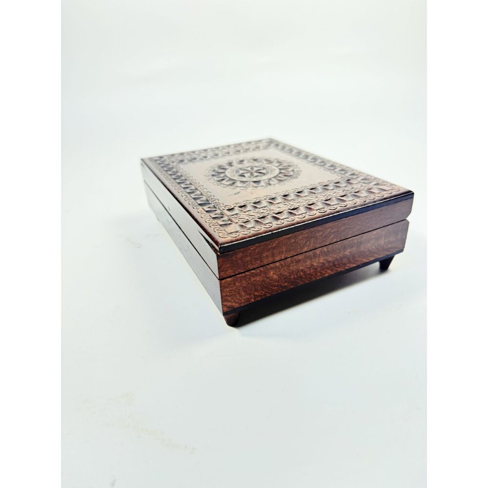 Wooden Music Box Trinket Jewelry Hand Carved Vintage Poland Lidded Handmade Smal - Picture 16 of 16